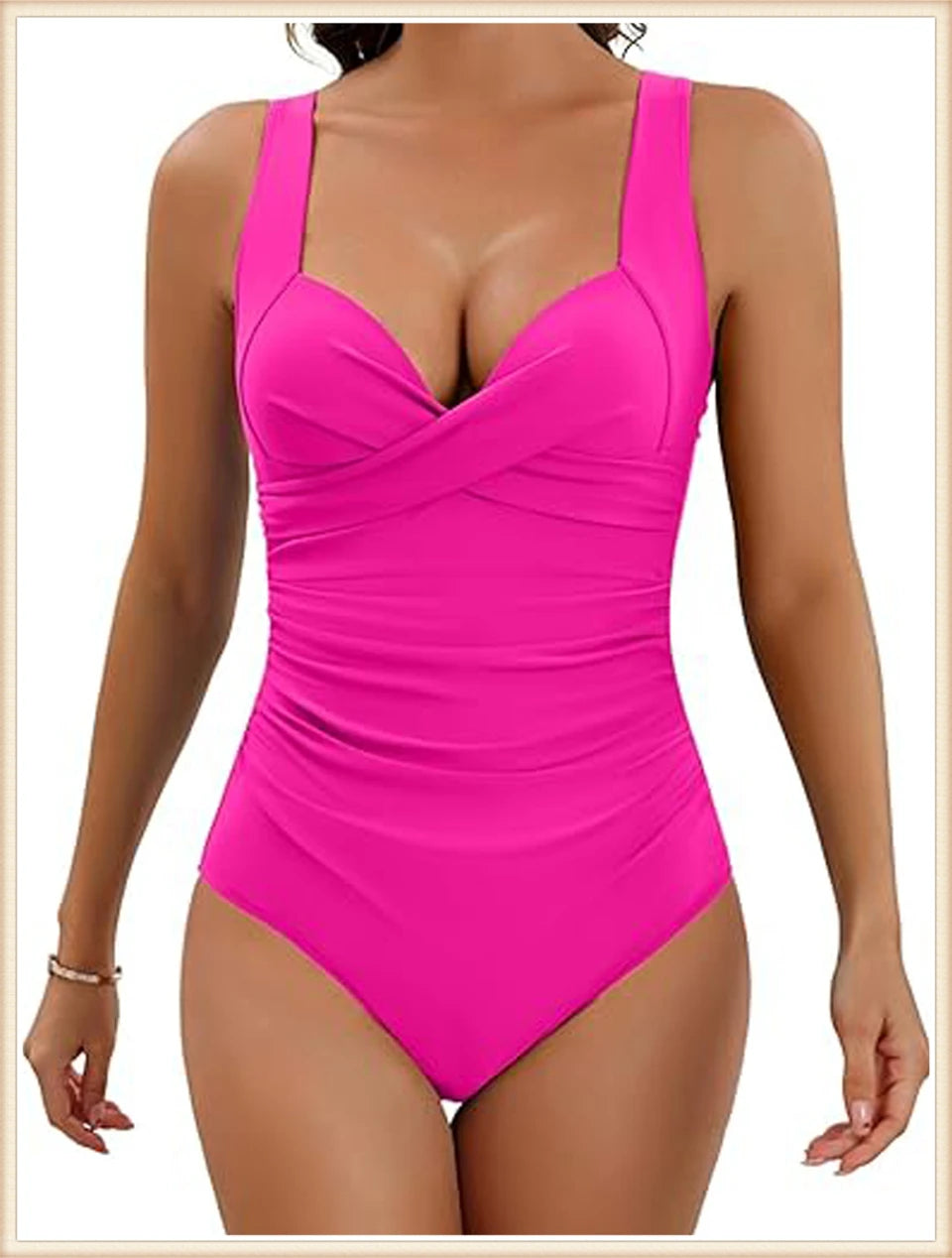 2026 Plain Ruched Swimsuit Women