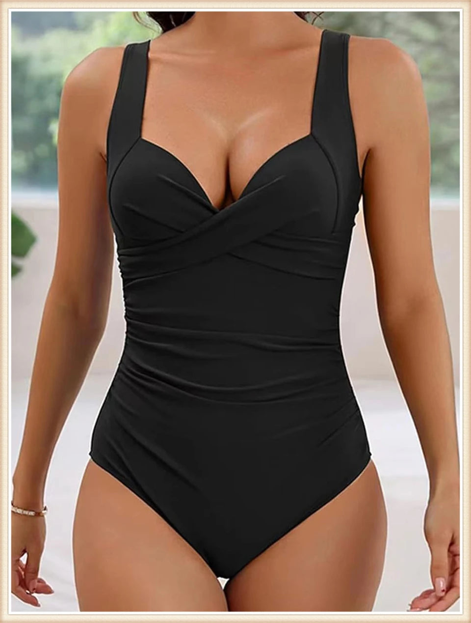 2026 Plain Ruched Swimsuit Women