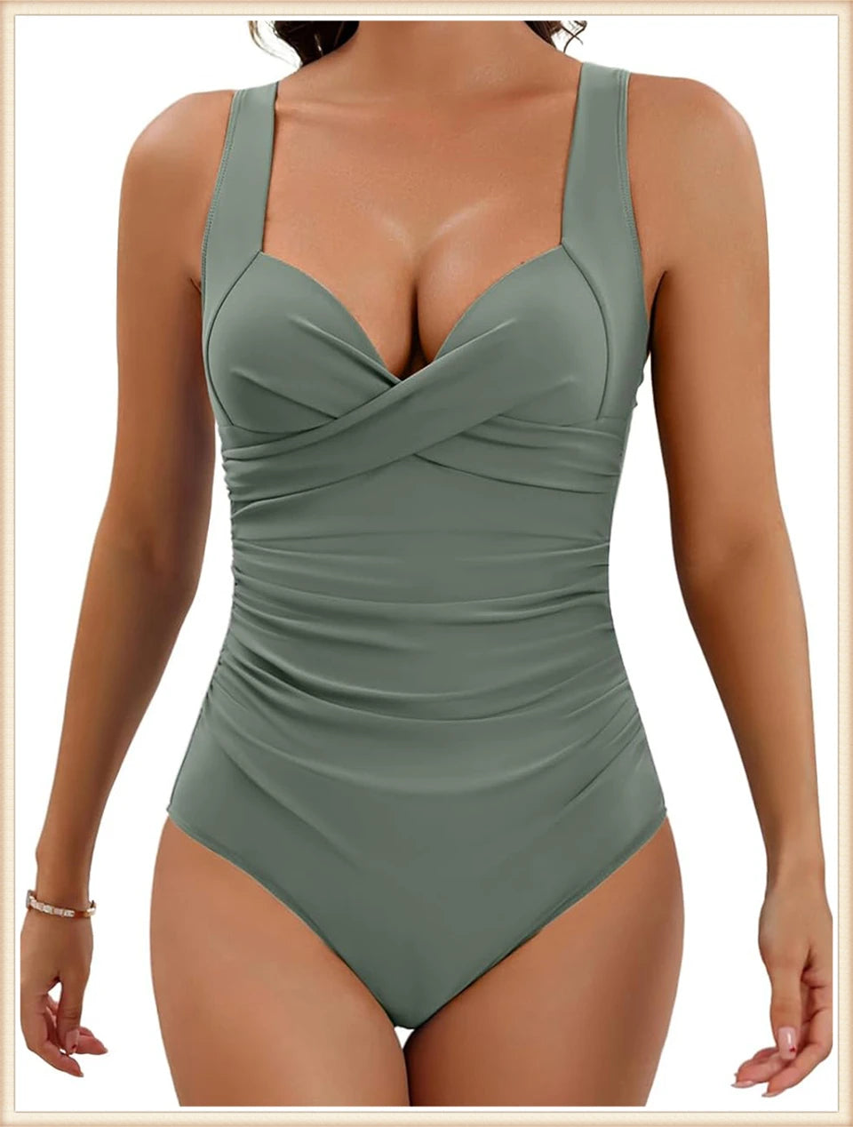 2026 Plain Ruched Swimsuit Women