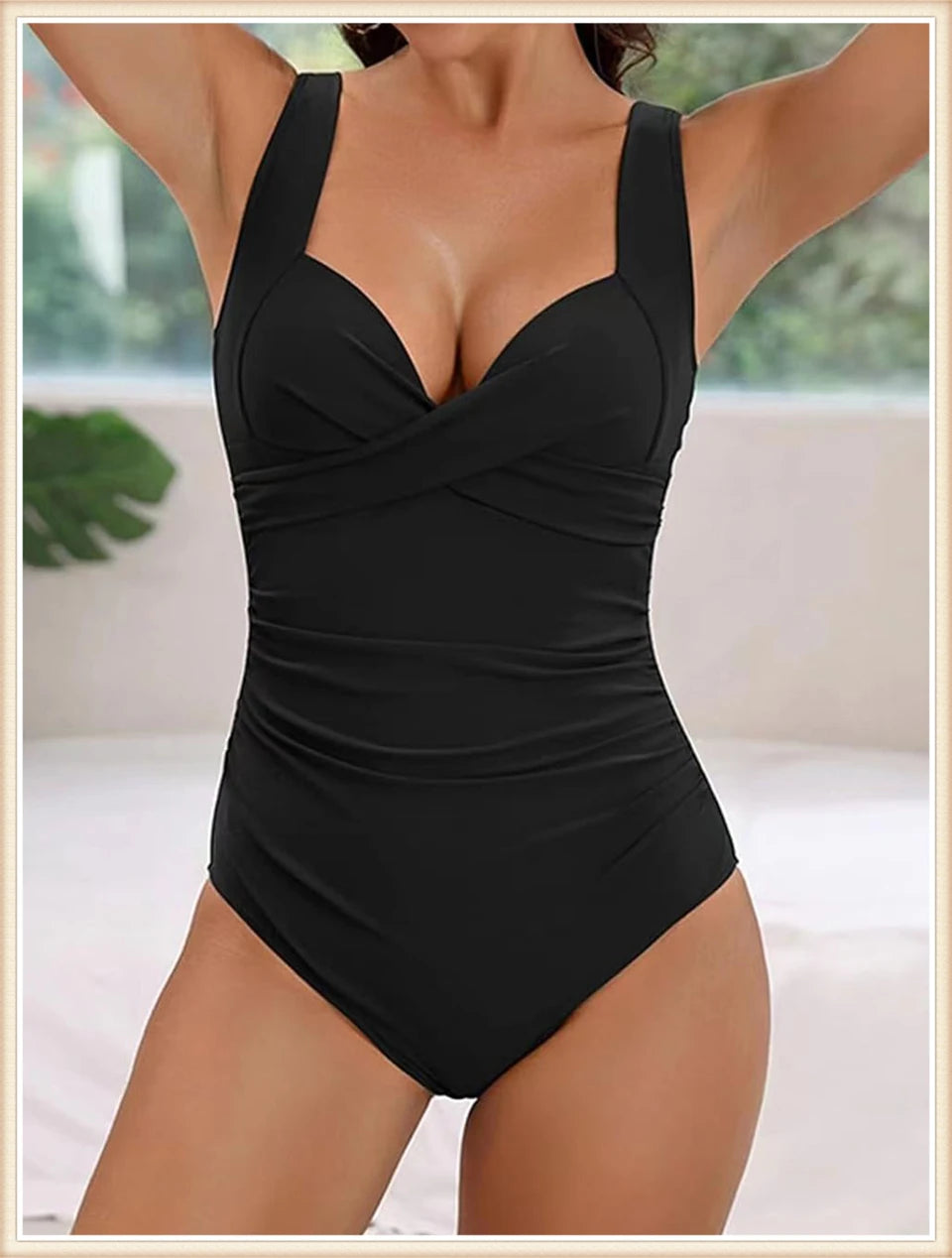 2026 Plain Ruched Swimsuit Women