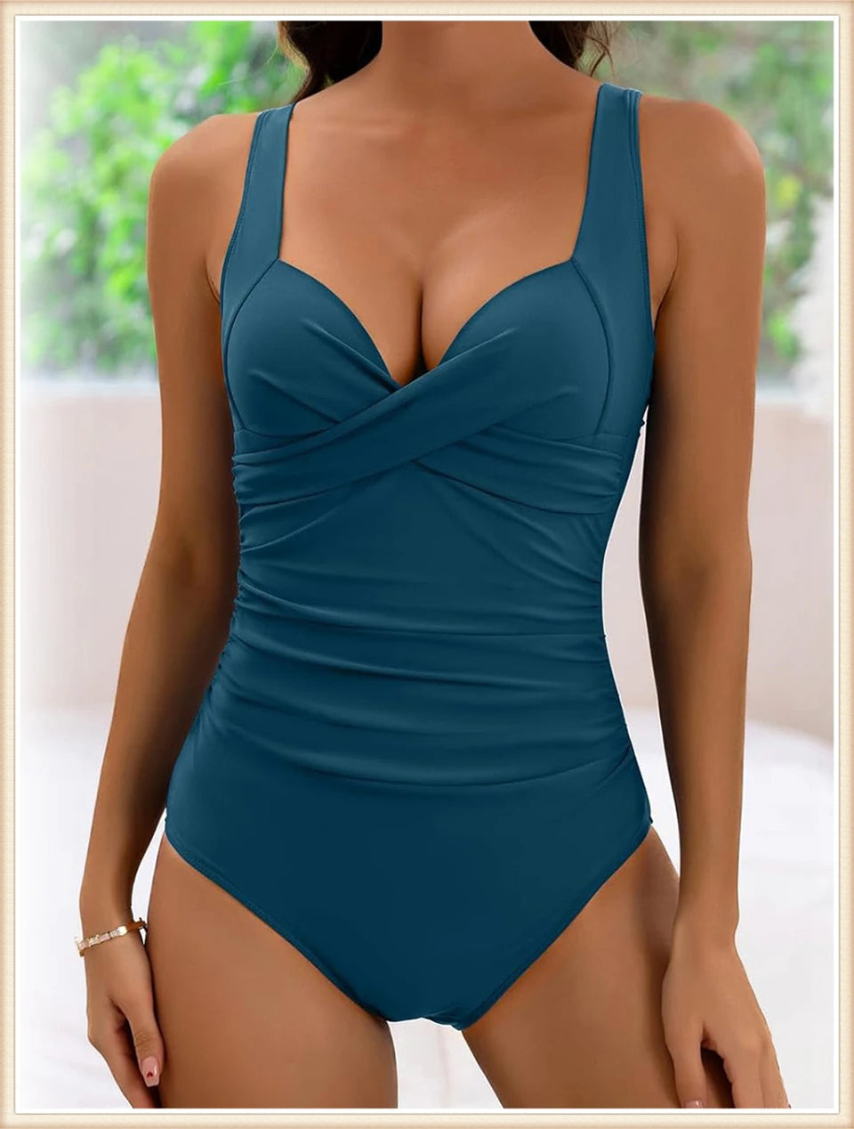 2026 Plain Ruched Swimsuit Women